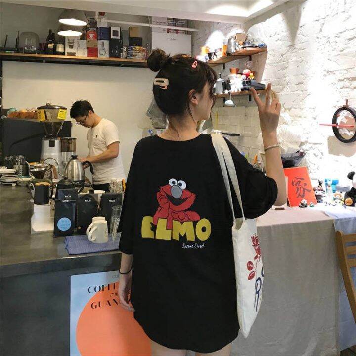 bloomylee-m-5xl40-150kg4colors-sesame-street-elmo-oversized-tee-womens-plus-size-t-shirt-large-round-neck-34-short-sleeves-big-loose-cartoon-printed-summer-tee-maternity-pregnancy-casual-top-fashion-b