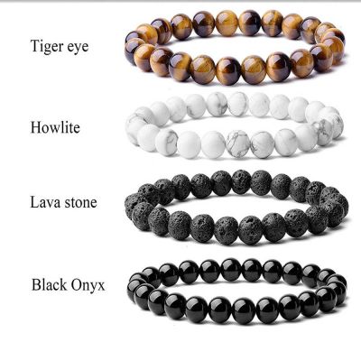 Beaded Bracelet 8mm Natural Stone Beads Mens Gorgeous Semi-Precious Black Onyx Lava Tiger Eye Healing For Women Men Jewelry