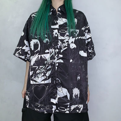 Summer Women Girl Button Up Shirt Short Sleeve Harajuku Streetwear Clothes Blouse Anime Graphic Cardigan Clothing