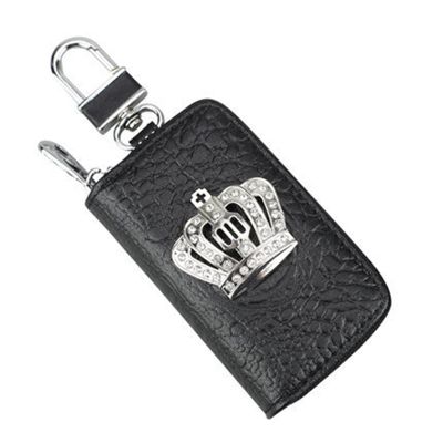 dfthrghd Universal Leather Car Key Case ​Crystal Rhinestone Crown Drivers License Cover Holder Car Key Bag Wallets Keychain Accessories