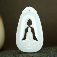 ZZOOI White Jade Lotus Buddha Pendant Charm Jewelry Carved Chinese Gifts Men Women Amulet Fashion Necklace Natural Jadeite