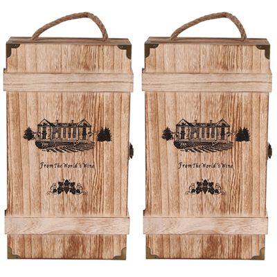 2X Vintage Wood 2 Red Wine Bottle Box Carrier Crate Case Storage Carrying Display Holder Birthday Party Christmas Gift