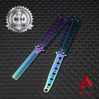 Balisong มีดบาลิซอง มีดควง ปลายหวี มีดซ้อม มีดผีเสื้อ แบบไร้คม สำหรับซ้อมควง สีรุ้ง ไทเทเนียม