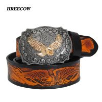 Fashion Casual Mens Leather Belts Top Quality Eagle Totem Copper Smooth Buckle Retro Belt For Mens Jeans Belts