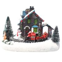 【LZ】⊙✕♤  Casa de natal aldeia iluminado ledlit natal gingerbread ornamento férias madeira decoração de madeira luz cabine