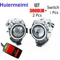 Huiermeimi 1คู่ไฟหน้ารถจักรยานยนต์3000Ml Moto เสริม Spot Head Lamp Light 12V 24V U7 125W LED Motobike Spotlight ไฟหน้า