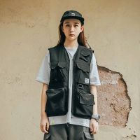 Multi-Pocket Tactical Vest Dark High Street Functional Vest Coat Men And Women All-Matching Outdoor Fashion nd Hip Hop Top Trend waistcoat backing coat Hong Kong Style waistcoat pure cotton waistcoat printed waistcoat