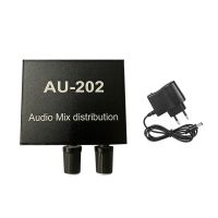 AU-202 Stereo Mixer Audio Distributor for Headphone External-Power AMP -Control 2 Input 2 Output EU Plug