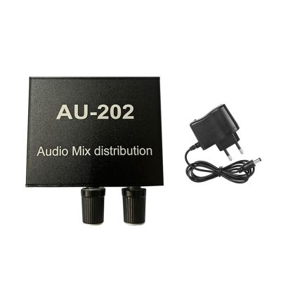 AU-202 Independent-Control Audio Mixer for Headphone External-Power AMP 2 Input 2 Output EU Plug