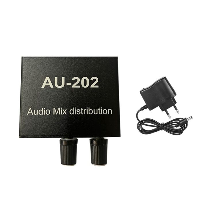au-202-stereo-mixer-audio-distributor-independent-control-audio-mixer-for-headphone-external-power-amp-2-input-2-output-eu-plug