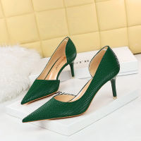 1363-A1 Fashionable and Sexy Nightclub Slim Heel High Heel Shallow Notch Side Hollow Out Single Shoe Womens Shoe