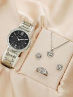 【YF】○❖✵  5PCS Set Luxury Necklace Earrings Rhinestone Fashion Wristwatch Female Ladies Watches