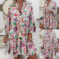 【CC】 Dresses 2023 Size Ladies Loose Print Three Quarter Sleeve Vestidos De Verano Mujer