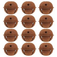 12pcs Christmas Tree Star Bells Decoration Christmas Tree Hanging Pendant Ornaments Cutout Jingle Bells Rusty Metal Bells 4cm