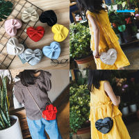 【12ชั่วโมงเรือ Out】Children Heart-Shaped Bowknot Crossbody Bag Princess Coin Purse Fashion Solid Color Messenger Bag