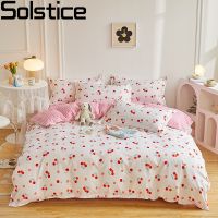 Solstice Home Textile Girl Boy Kids Bedding Set Red Cherries Duvet Cover Sheet Pillowcase Woman Adult Beds Sheet King Queen Full