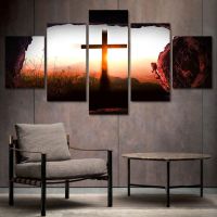 ☈∋▼ 5 ชิ้น Christian Wall Art ชุดผ้าใบพระเยซู Cross Wall Art บนผ้าใบโปสเตอร์และภาพพิมพ์พิมพ์ผ้าใบตกแต่งบ้าน