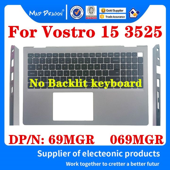 069mgr-69mgr-ใหม่สำหรับ-vostro-15-3525อะไหล่แล็ปท็อปที่วางแขนแผงฝาปิดไม่มี-แป้นพิมพ์เรืองแสงสีเงินผิวนอกสีเทา