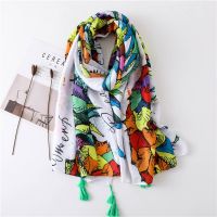 【CW】 Fashion Luxury Brand Fruit Pattern Tassel Viscose Shawl Scarf Ladies Soft Pashmina Stole Muslim Hijab 180x90Cm