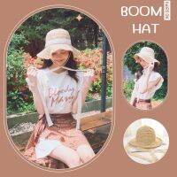 BOOM?หมวกสานแฮนด์เมดน้ำหนักเบาใส่สบาย แฟชั่นฤดูร้อน แต่งพับปีกได้พร้อมสายรัดคางลายเชือกถัก