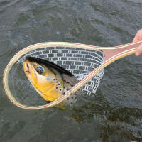 Fly Fishing Landing Net Soft Wooden Handle Rubber Nylon Catch Trout Mesh Release Scoop Tool