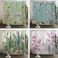 【hot】✧  Flowers and Birds Shower Curtain Printed Minimalist style Polyster Fabric with Hooks