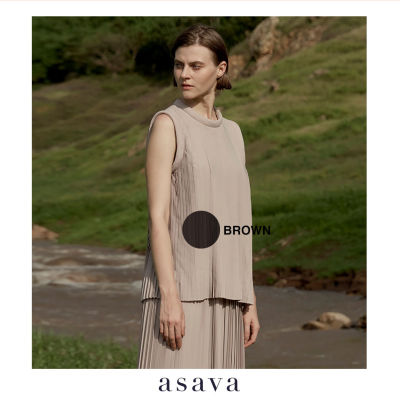 [asava rs22] Sleeveless Pleated Blouse เสื้อผู้หญิง อาซาว่า คอกลม แขนกุด ผ้าพลีท