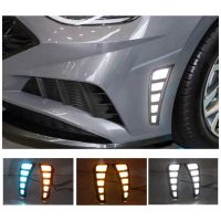 2PCS White &amp; Amber &amp; Blue Dynamic Turn Signal 12V Car DRL Lamp LED Daytime Running Light for Hyundai Sonata 2020 2021