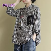 BREINE เสื้อแขนยาวผู้หญิงเสื้อเชิ้ตลายสก๊อตใหม่ลำลองกับ503b128ผู้หญิงเสื้อฤดูใบไม้ผลิ