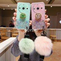 เคสโทรศัพท์มือถือแบบใสมีเลื่อมแวววาวสำหรับ Realme 11 Pro + Pro Plus 5G 4G สไตล์ซิลิโคน TPU นิ่มสีดำพร้อมขาตั้งคริสตัล