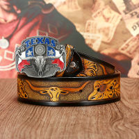 Western cowboy mens leather dai personality embossed belt youth fashion trend domineering bull head buckle