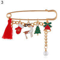 BODHI Xmas Swing Pinซานตาทรีกวางเรนเดียถุงมือรวมสร้อยคอมุกหนังสังเคราะห์เข็มกลัด