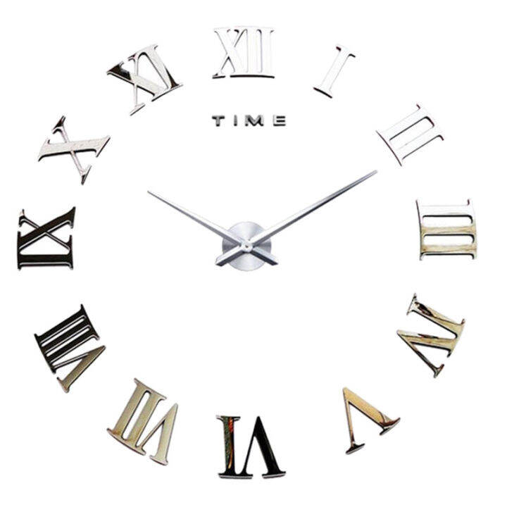 DIY 3D Wall Clock Roman Numerals Large Size Mirrors Surface Luxury Big