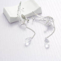 DoreenBeads New Fashion Ear Cuff Clip On Stud Wrap Earrings Angel Wing Tassel silver color Clear 10.3cm x 1.6cm, 1 Pair