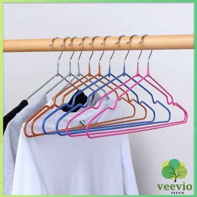 Veevio อย่างดี สีพาสเทล Set 5 ชิ้น ขนาด 40.4*19.4 ซม. ไม้แขวนเสื้อหุ้มซิลิโคน Silicone Coated Cloths Hanger 5pcs&amp;10pcs for 1set สปอตสินค้า