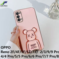 JieFie แฟชั่นหมีอิฐโทรศัพท์สำหรับ OPPO Reno 2F / 4F / 5F / 6Z / 7Z / Reno 2 / 3 / 4 / 4 Pro / 5 / 5 Pro / 6 / 6 Pro / 7 / 7 Pro / 8 / 8T / 8 Pro / 9 / 9 Pro Chrome ชุบ Soft TPU + ซ่อนขาตั้งแบบยืน