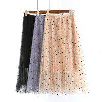 Polka Dot Skirt Elastic High Waist Mid-Length All-Match Mesh Pleated Skirt Korean Fashion Woman Clothes 2022 New