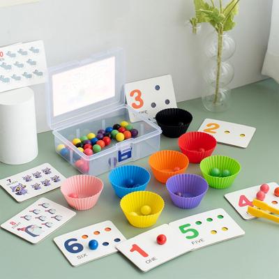 Dolity ของเล่น Montessori ลูกสายรุ้งไม้ในถ้วยเกมเรียงลำดับสีรับรู้ลูกบอลของเล่นซ้อนกันการศึกษาในถ้วยเกมลูกปัดสำหรับเด็ก