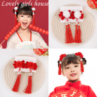 【♡Lovely girls house♡】กิ๊บติดผมโบว์สีแดงสไตล์จีนสำหรับเด็กผู้หญิง,ที่หนีบผมไข่มุกแนวเรโทรริบบิ้นพู่ห้อยน่ารักมาใหม่จำนวน1คู่