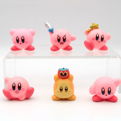 6pcs Cartoon Kirby Figures Toy Cake Ornaments Delicate and Compact Decorative Model Toy for Kids Boys Girls Birthday Gifts
