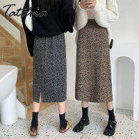 Autumn Winter Retro Thick Wool Skirts Womens Long Warm Straight High-waisted Elegant Animal Leopard Print Skirt for Woman