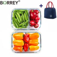 BORREY Microwave Glass Lunch Box Rectangle Glass Lunch Box With Thermal Bag Compartment Food Container Storage Food Bento Box