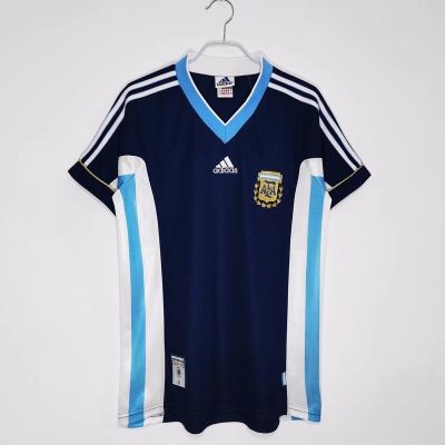 เสื้อกีฬาแขนสั้น ลายทีมชาติฟุตบอล Argentina away 1998 season คุณภาพสูง ไซซ์ S-XXL