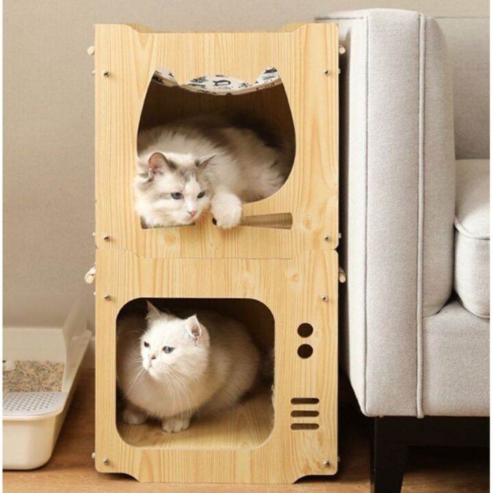 Cat House Wooden cat house Cat kennel building block Combination Cat