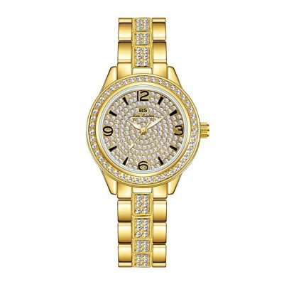 BS นาฬิกาข้อมือพลอยเทียมสำหรับผู้หญิงนาฬิกาเพชรสร้อยข้อมือคริสตัลเงินสแตนเลสพี่สาวสำหรับผู้หญิง