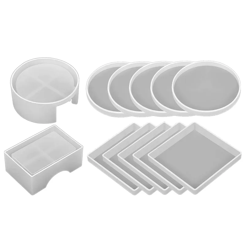 Coaster Resin Molds Set Silicone Coaster Storage Box Mold in Rectangle  Round Epoxy Casting Mold for DIY Art Craft