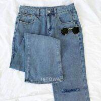 T140 18TOWN Ripped Jeans Long Jeans Ripped Present High Waist Korean Style And Comfortable