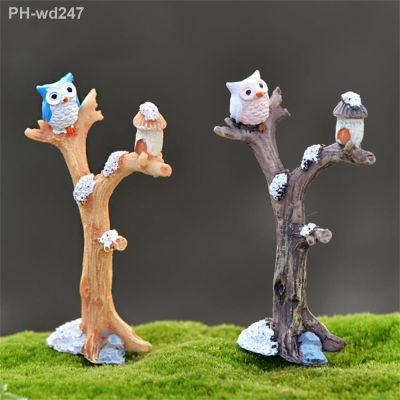 Micro Garden decorations Landscape Ornaments Simulation Branch Tree Fork Owl DIY Assembly Fleshy Small Gardening Figurines
