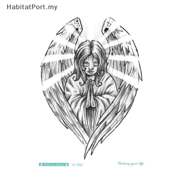hababatport-รอยสักปีกนางฟ้ารอยสักชั่วคราว1แผ่นสำหรับผู้หญิงและผู้ชาย