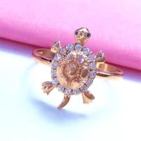 585 Purple Gold 14K Rose Gold Inlaid Crystal Turtle Rings For Women Opening Three-Dimensional Design Exquisite Jewelry